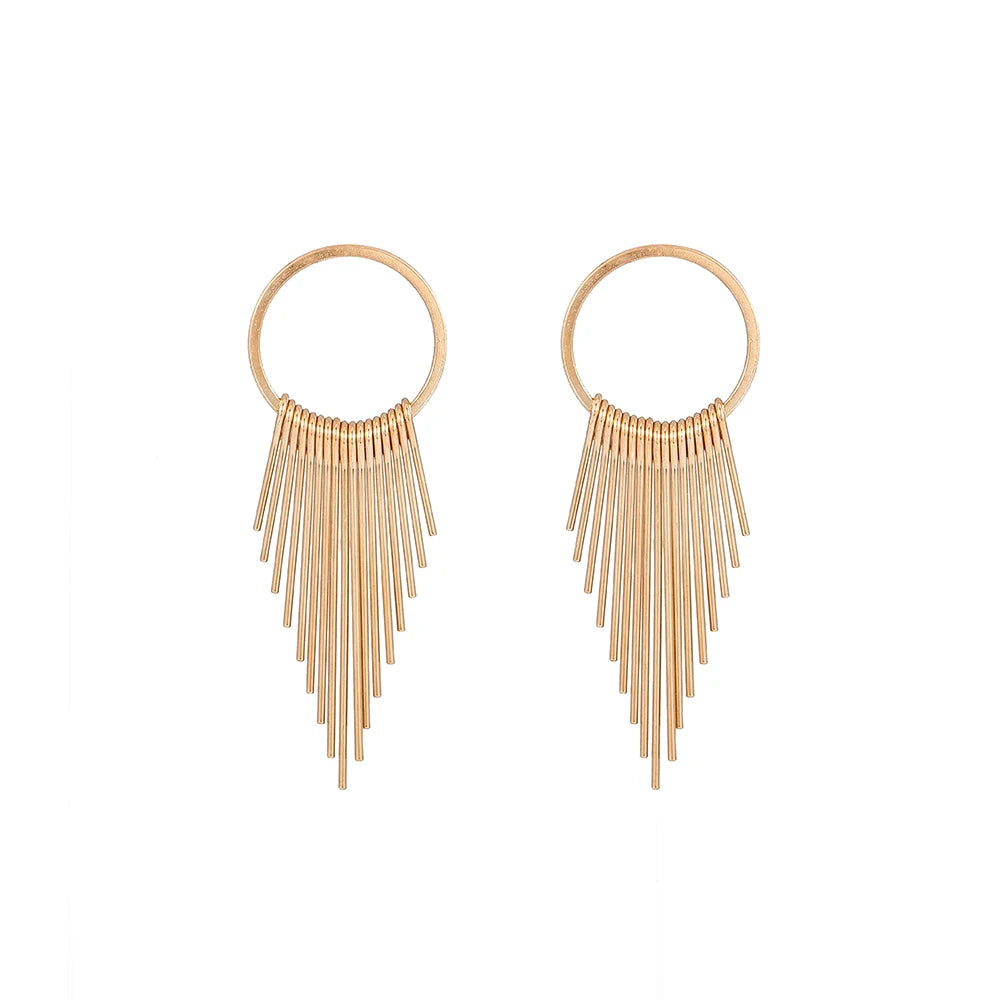 2023 Hot Sell Circle Tassel Dangle Earrings Gold Metal Alloy Long Drop Earrings for Women Girls Party Jewelry