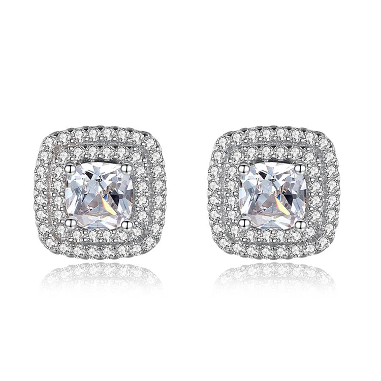 Fashion fine jewelry 925 sterling silver square shape simulation diamond stud earrings for women