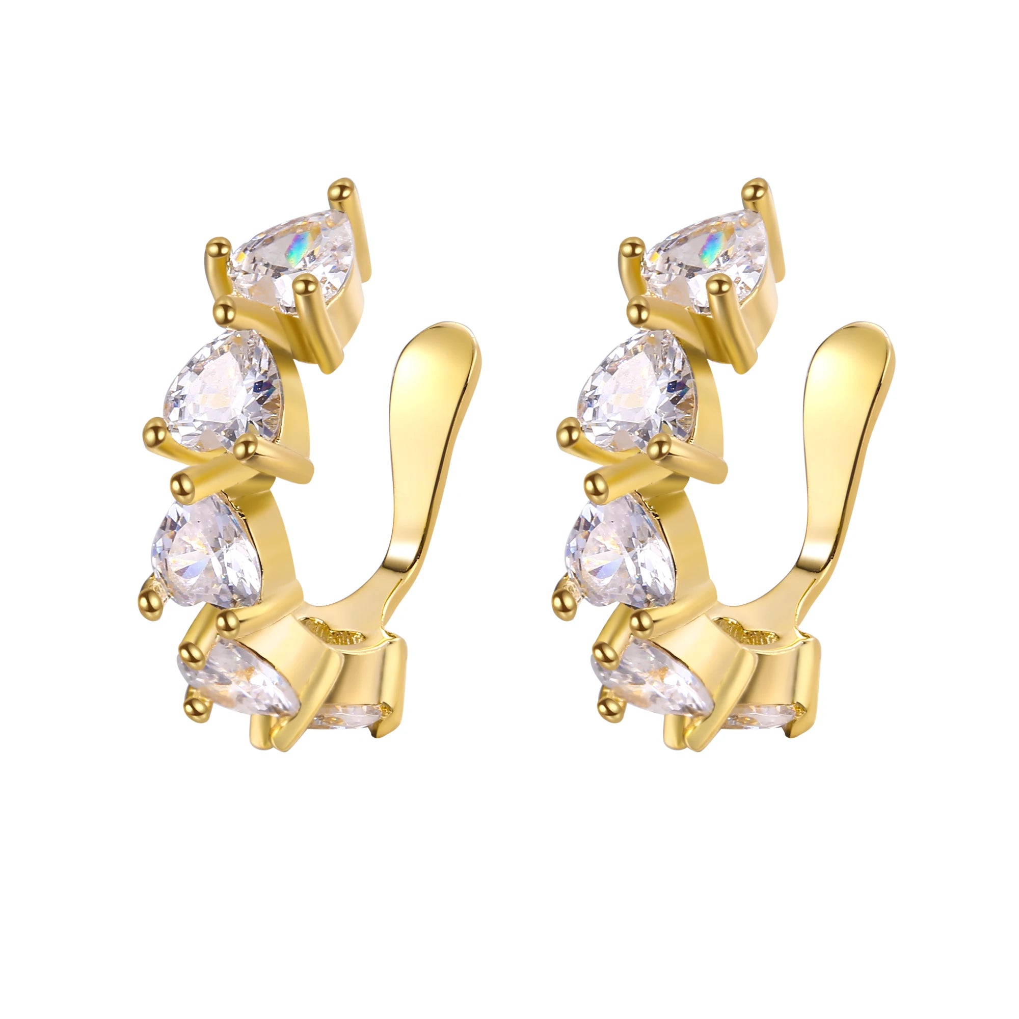 High-quality women's earrings heart-shaped zircon ear clips C-shaped copper earrings 18K Brass jewelry