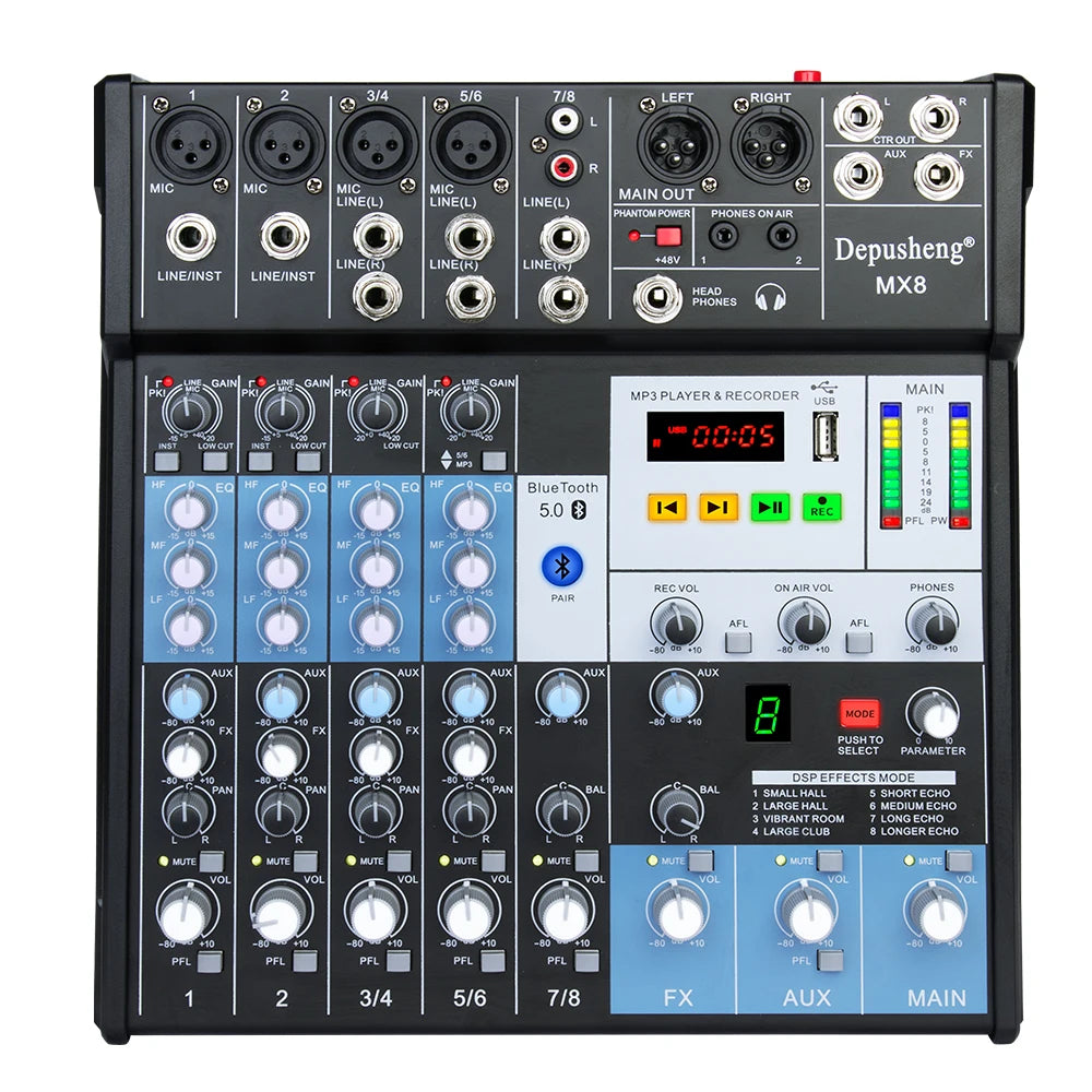 Depusheng MX8 Professional Input 8 Channel Digital Audio Mixer