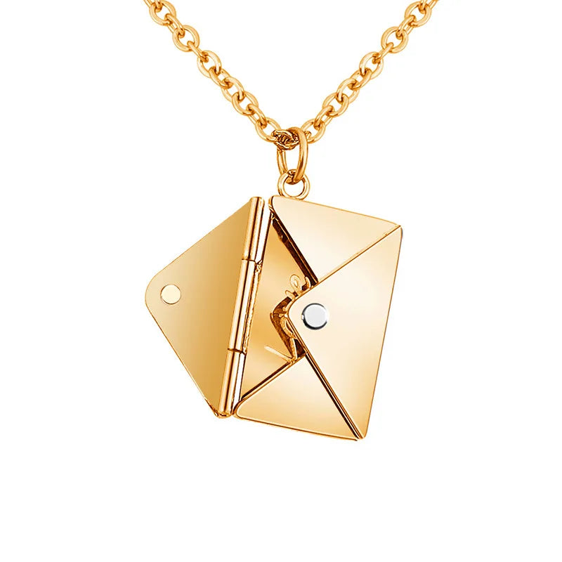 Personalized Stainless Steel Promise Initial Message Necklaces Two Part Envelope Nameplate Necklace  for Lovers Girlfriend