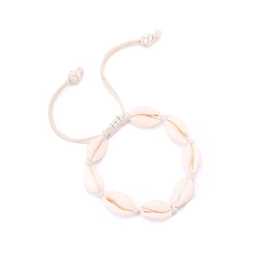 Handmade Natural Beach Shell Jewelry Woven Shell Bracelet Women Men Accessories Beaded Strand Cowrie Shell Bracelet