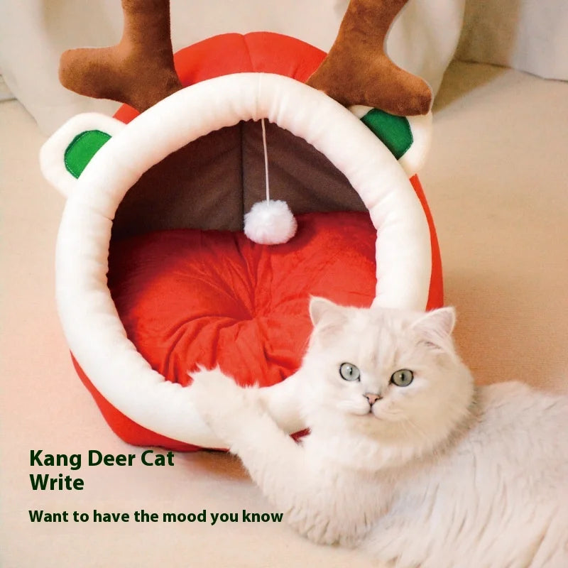 Internet Celebrated Thickened Fleece-Lined Cat House Tent Winter Warm Solid Pattern Closed Nest for Cats Dogs Made Cloth