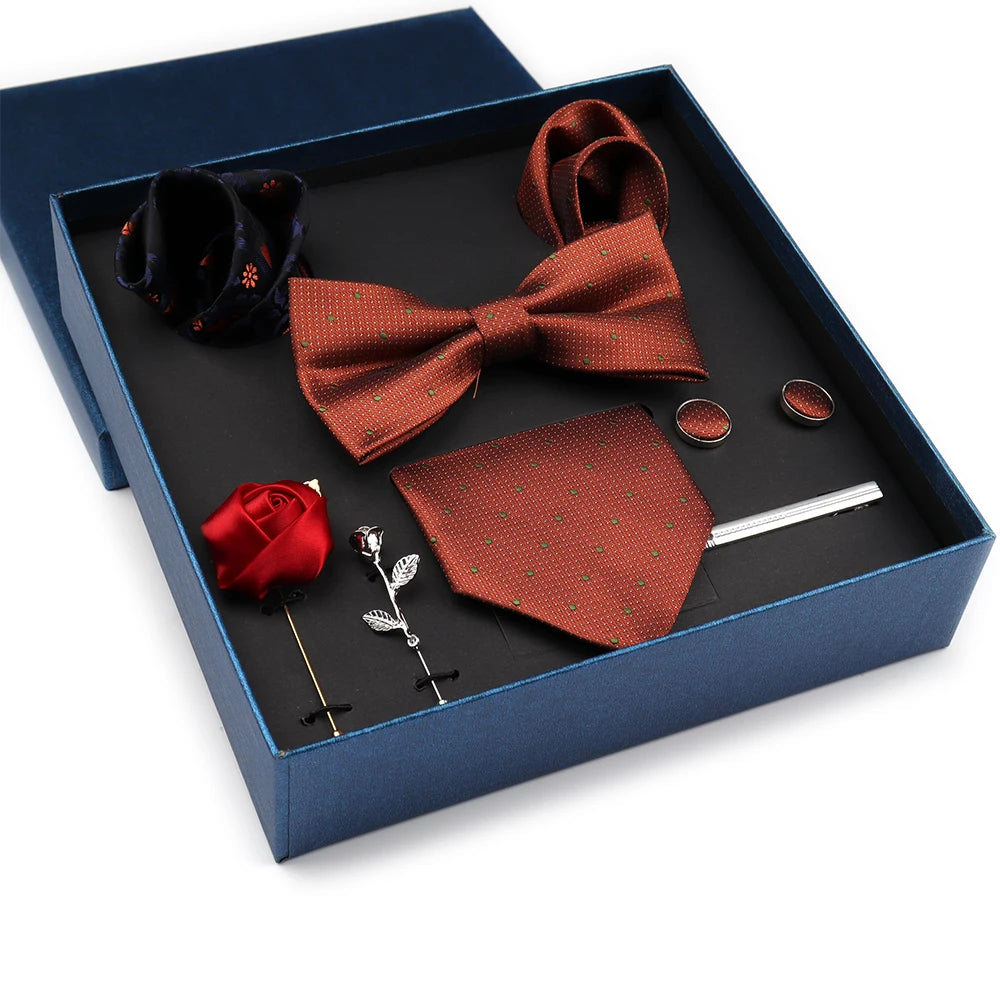 2024 Duty Orange Tie Set for Men New Polyester Necktie Paisley Silk Ties Men's Ties Handkerchief in GIft Box for Father