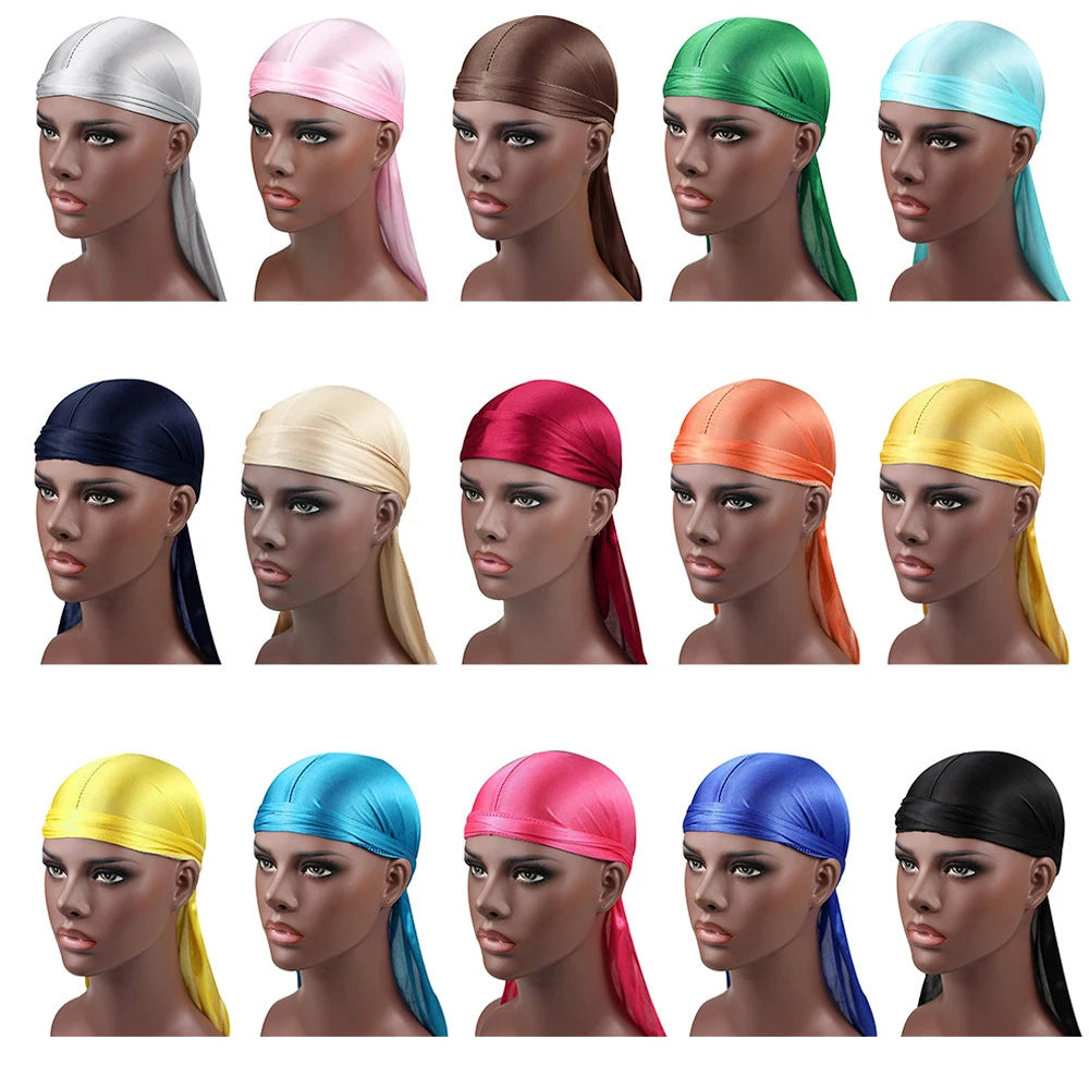 Fashion Unisex Solid Color Silky Polyester Durag Pack for Men Women Waves Premium Satin Street Style One Size Fits All
