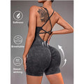 Washed Women Yoga Jumpsuit Scrunch Butt Gym Fitness Clothes One Piece Tracksuit Tie Dye Back Criss-Cross Cutout Romper
