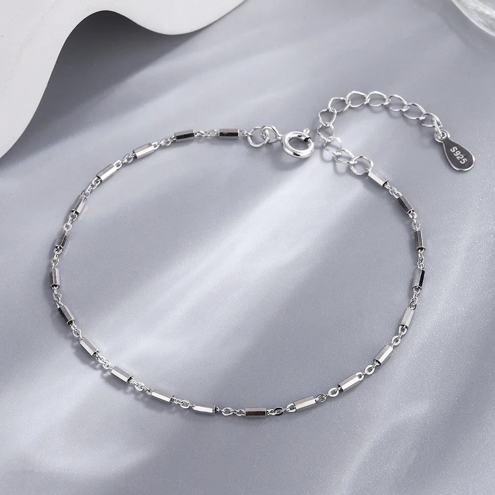 925 Sterling Silver Simple Fashion Bracelet for Women Students Personalized Cylindrical Style Fine Jewelry Bangle