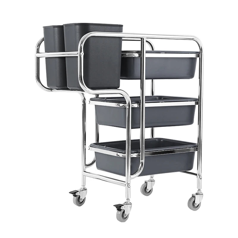 Durable Stainless Steel and Plastic Food Service Cart with Collection Tray Hotel Housekeeping Maid Cart Trolley