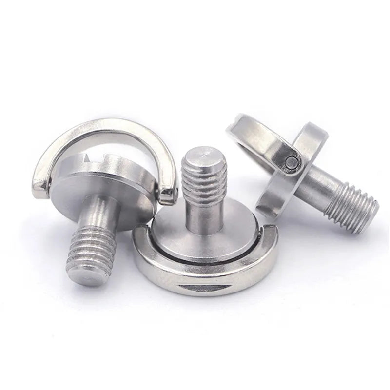 Stainless Steel Quick Release D Ring Adapter Screw 3/8-16 1/4-20 Hinged Holder Camera Thumb Fixing Screw Thread for Tripod