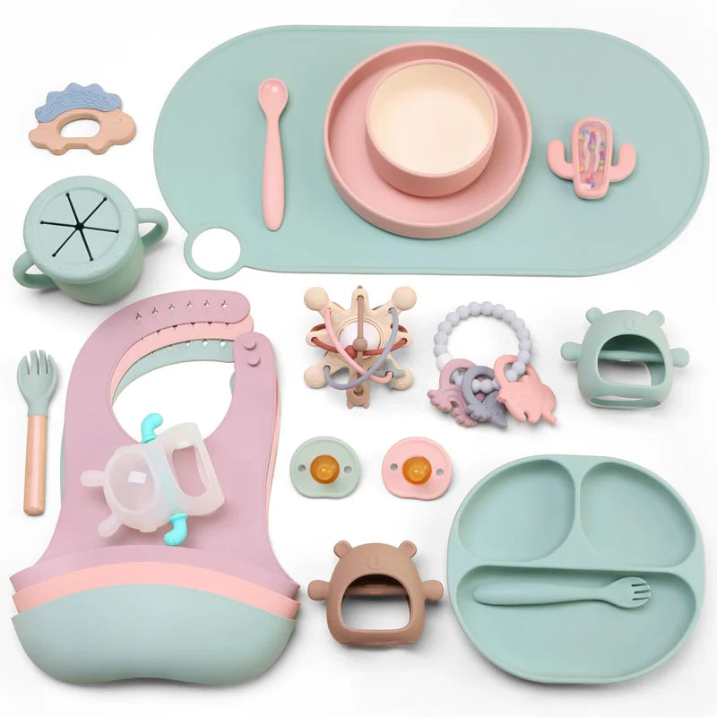 Silicone Baby Feeding Dinnerware Set with Bowl Spoon Fork Knife-BPA Free Food Grade Tableware
