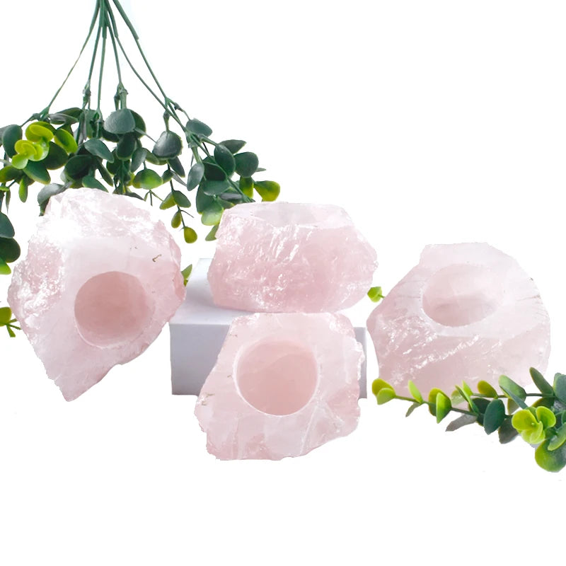Wholesale Natural Polished Rose Quartz Crystal Raw Stone Aromatherapy Candle Holder