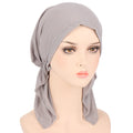 Stretch Fine Striped Patterned Cloth With Two tails and a Headscarf Muslim Hide Hair Turban Hat Muslim Bottom
