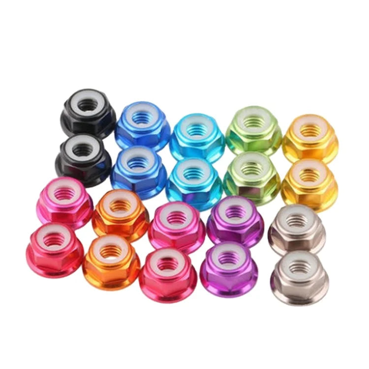 M2 M3 M4 M5 M6 Aluminum Alloy & Colorful Nylon Insert Black Anodized Hex Anti-Loose Nut for RC Mini 4WD Racing Car