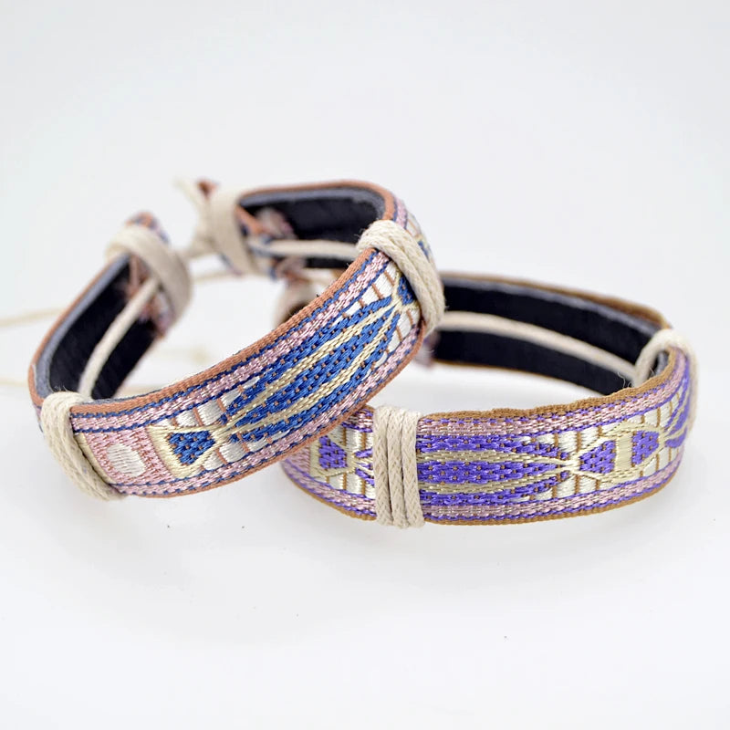 MA-002 Pink Bohemian Braided Chemical Fiber Beaded Cuff Wristbands Ethnic Anklet Bracelets for Men Women Gift