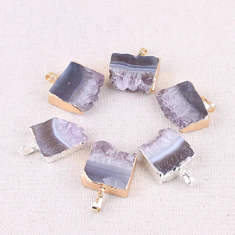 DIY Amethyst Fashion Colorful Gemstones 12 Months Birthstone Lucky Sterling Silver Bezel Charms Pendants