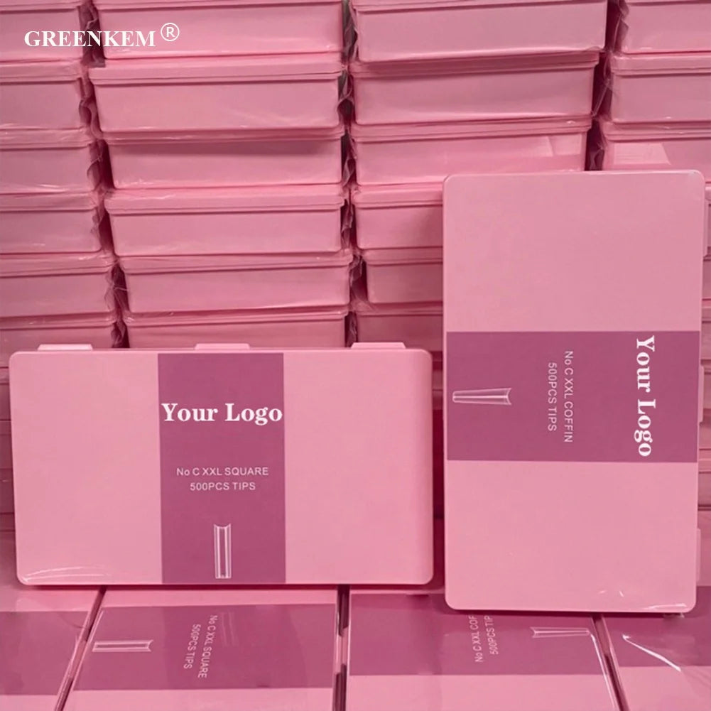 500 Pcs Nail Tips Box Custom Private Label Xxl Straight Nail Tips Artificial False More Non C Clear Tapered Square Nail Tip