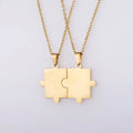 Trendy Custom Engraved Stainless Steel Geometric Matching Puzzle Necklace Gold Plated Link Chain for Couples