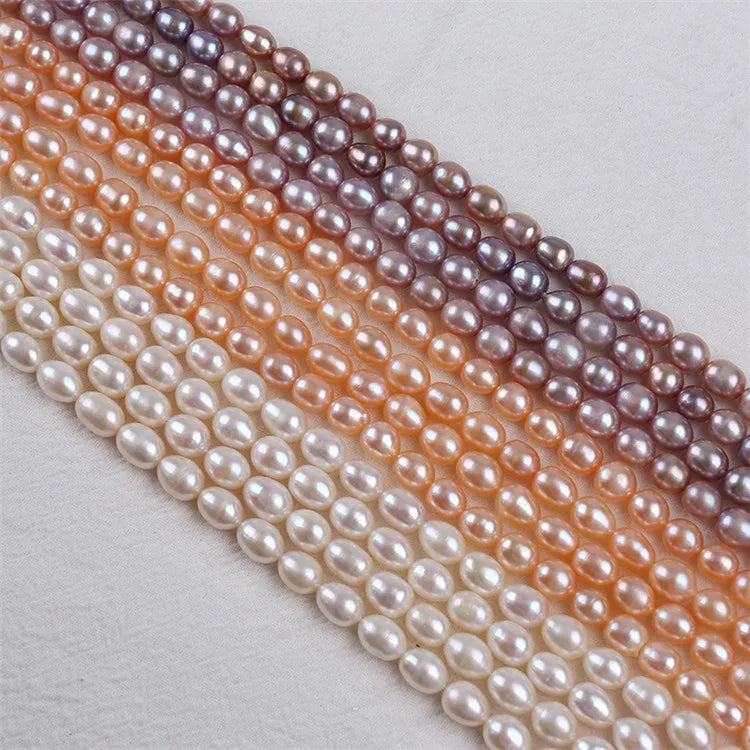 Wholesaler Natural Cultured 7-8mm Freshwater White Rice Pearl Beads Pink Color Loose Pearls for Jewelry and Jewelry Making