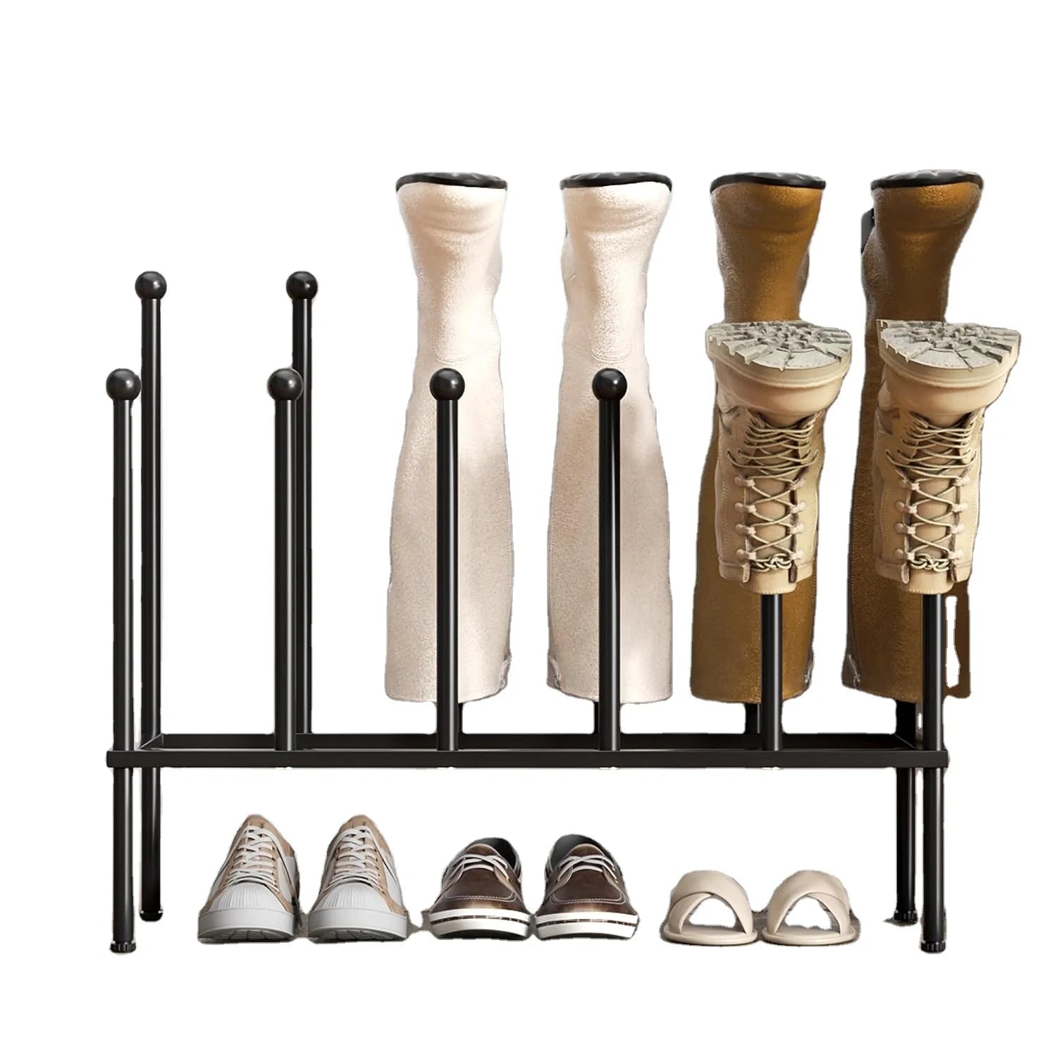 Black Metal Boot Rack Shoe Organizer for Dorm Room Shoe Storage Fit for 6 Pairs