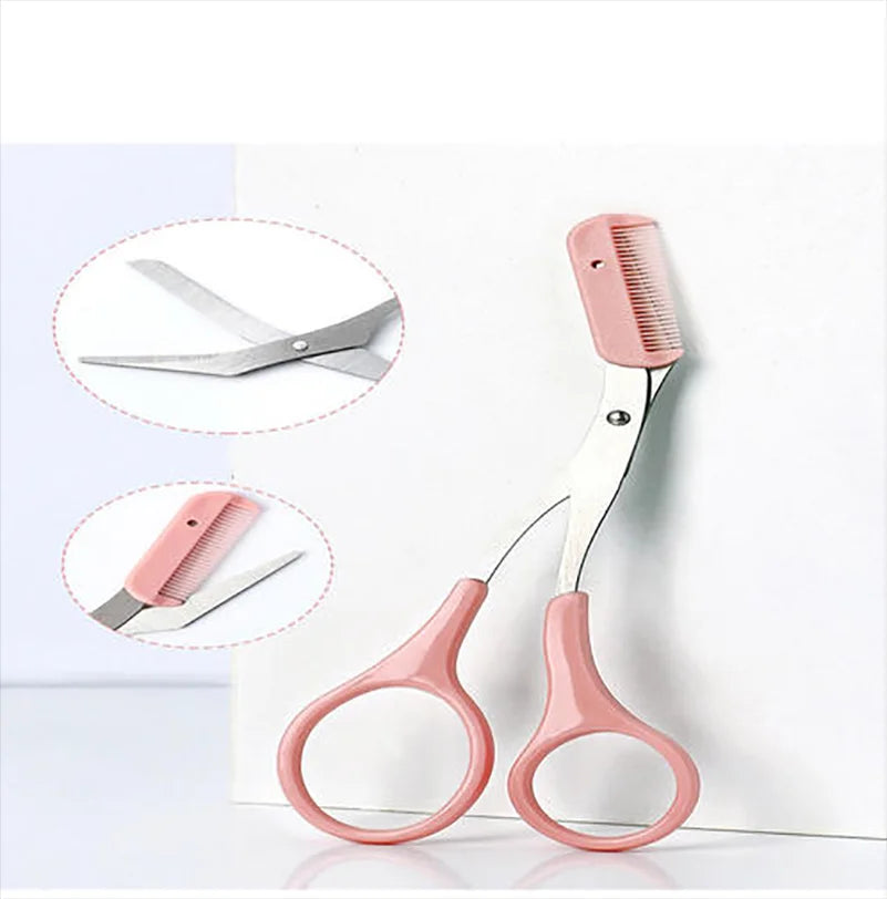 Stainless Steel Eyebrow Trimmer Scissor with Comb Beauty Makeup Tools for Women