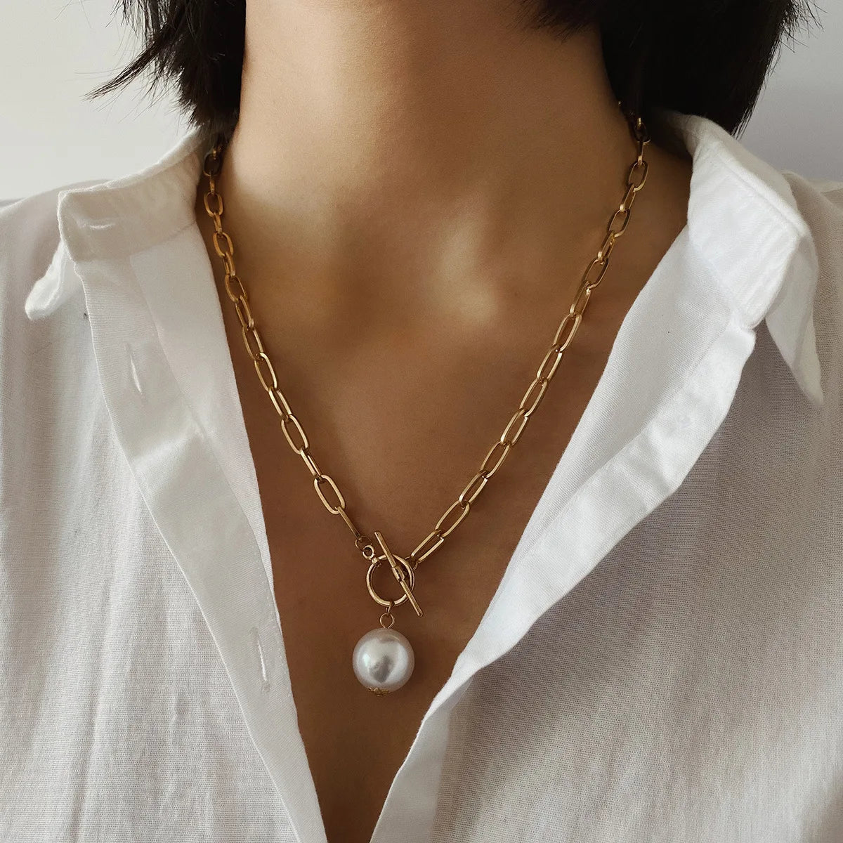 Gothic Baroque Pearl Pendant Choker Necklace for Women Wedding Punk Lariat Gold Color Long Chain Necklace N207262