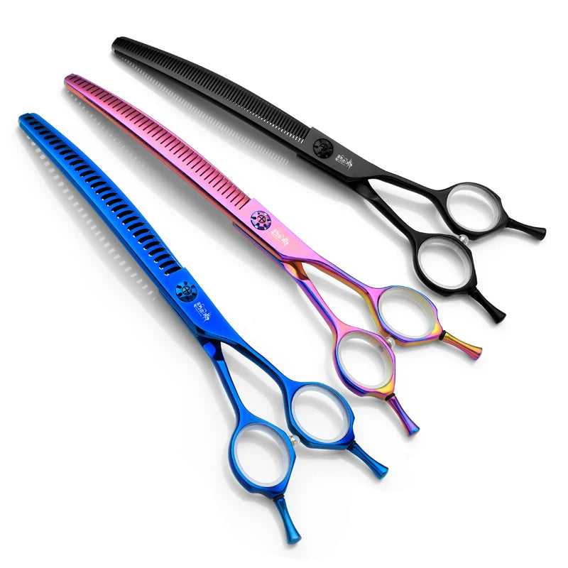Colorful Curved Blade Fishbone Scissors Tooth Scissors Pengpeng Scissors 7-inch  Thin Shears Pet Shop Special Dog Hair Trimming