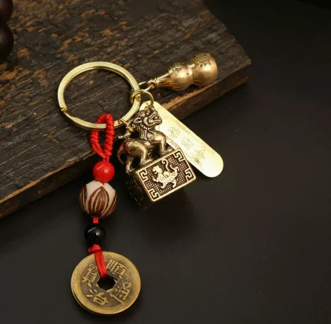 Chinese Style Brass Kirin Printing Money-making Key Chain Pendant for Men and Women Car Key Bag Pendant Pendant Jewelry