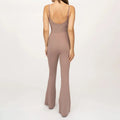Custom Women Elastin Backless Workout Romper Fitness One Piece Yoga Flared Jumpsuits Quick Dry Tummy Control Elegant Jumpsuit