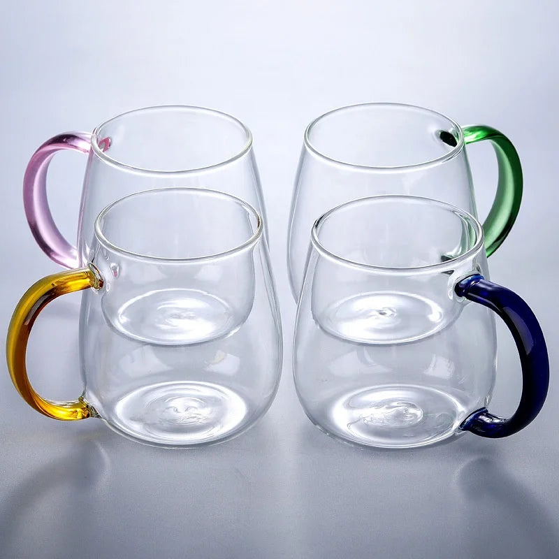 High Borosilicate Thick Reusable Single Wall Glass Cup with Colorful Handle