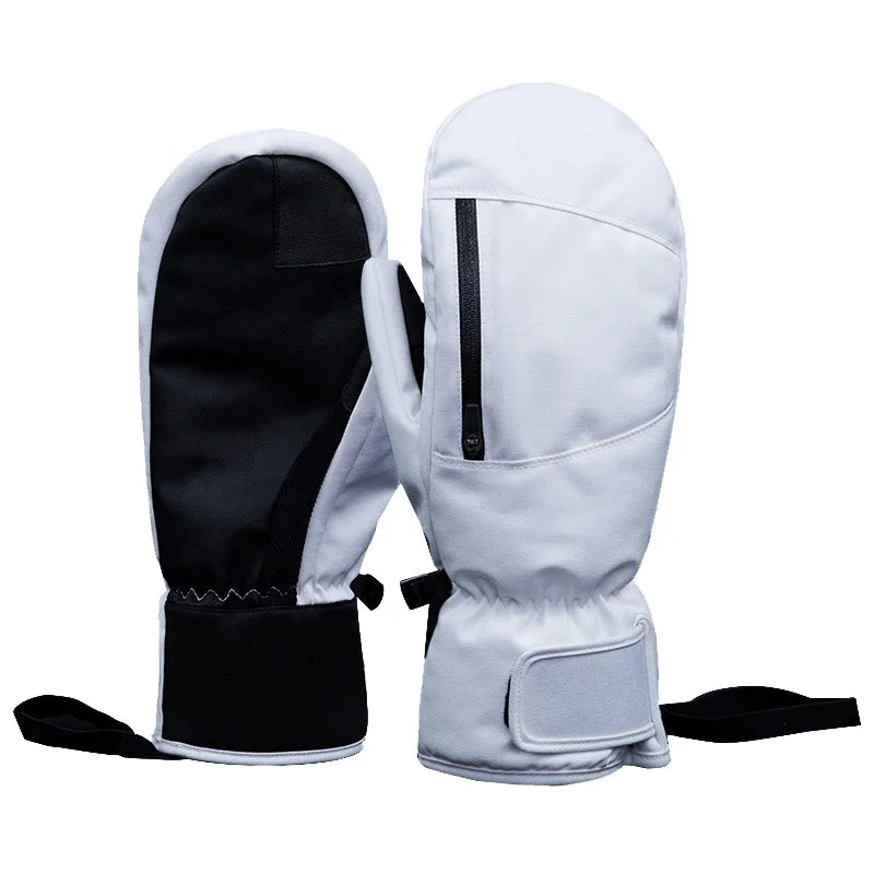 Custom Winter Warm Dry Heated Ski Snowboard Waterproof Ice Fishing Season Outdoor Sports Mitt PU Leather Gloves Luvas Guante