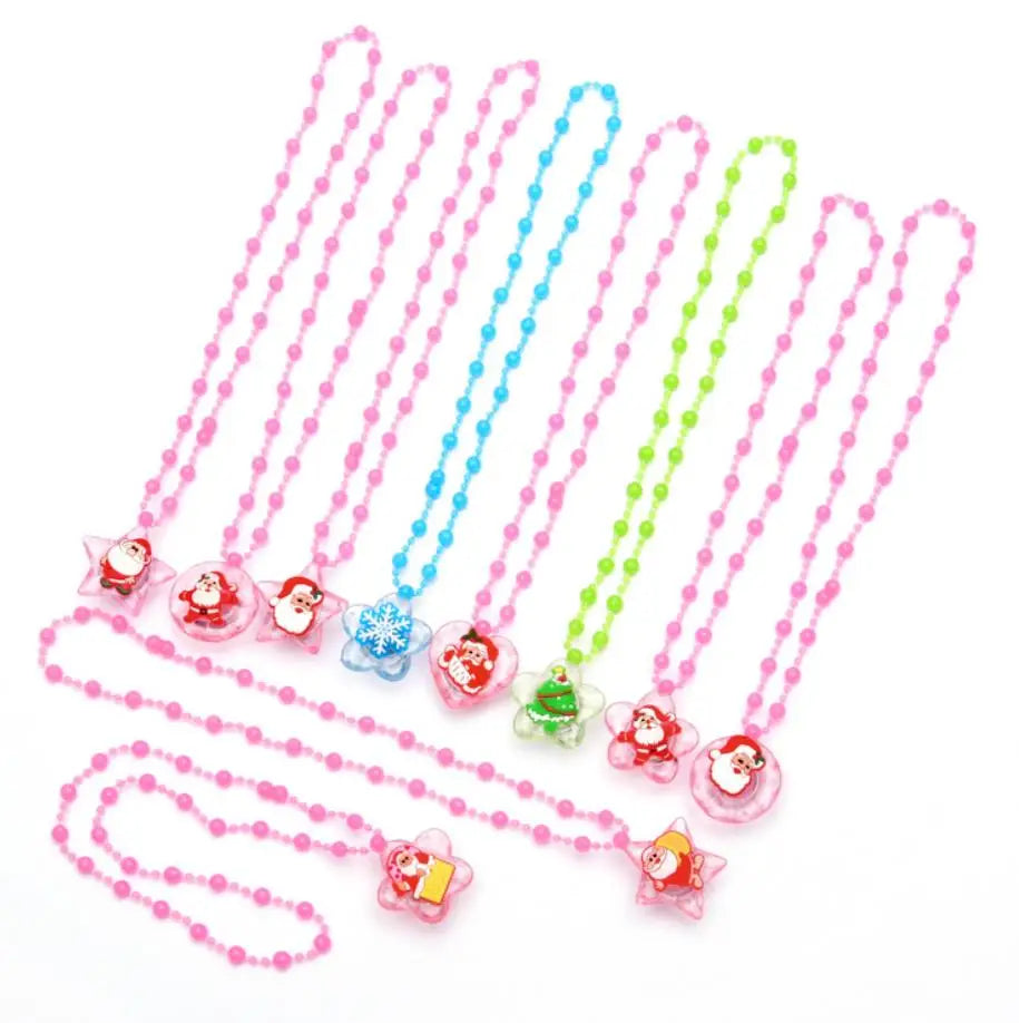 Christmas LED Light up Necklace Acrylic Beaded Kids Adults Flashing Party Favors Blinking Cartoon Festival Jewelry