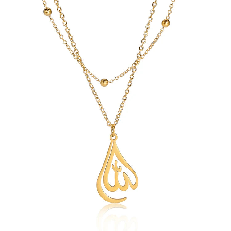 G1873 Allah Arabic Muslim Islamic Pendant Necklace Jewelry 18K Gold Plated Stainless Steel Necklace
