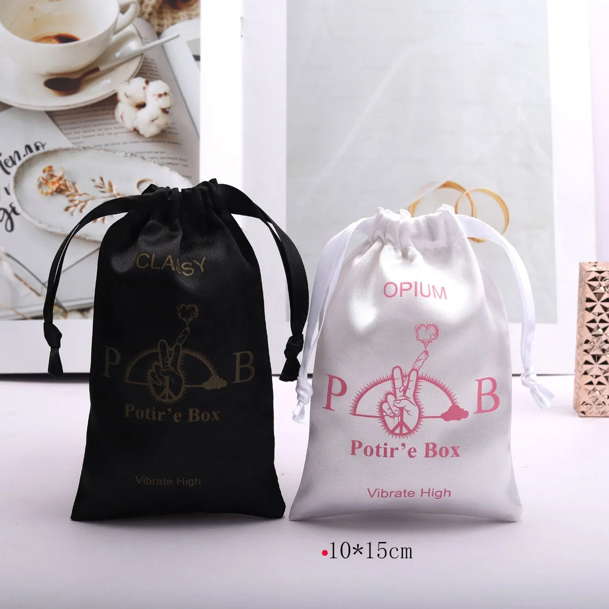 Customized Small Gift Jewelry Satin Bag Reusable Black White Luxury Hair Extension Lingerie Packaging Drawstring Satin Pouch