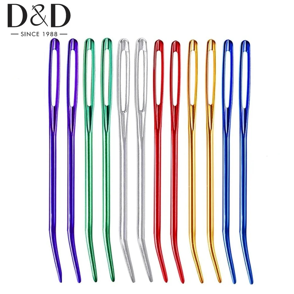 12pcs Bent Tip Tapestry Sewing Needles Large Eye Blunt Knitting Crochet DIY Metal Steel Material Sewing Kit
