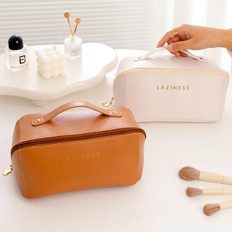 Hot Sale Custom logo Large Capacity Cosmetic Bag Women's Ins New Portable Travel Wash Bag with PU Texture Make up Storage Bag