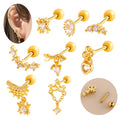 Hengsen Stainless Steel Cartilage Earrings CZ Stone Heart Dangle Earlobe Studs Externally Thread Tragus Earring Piercing Jewelry