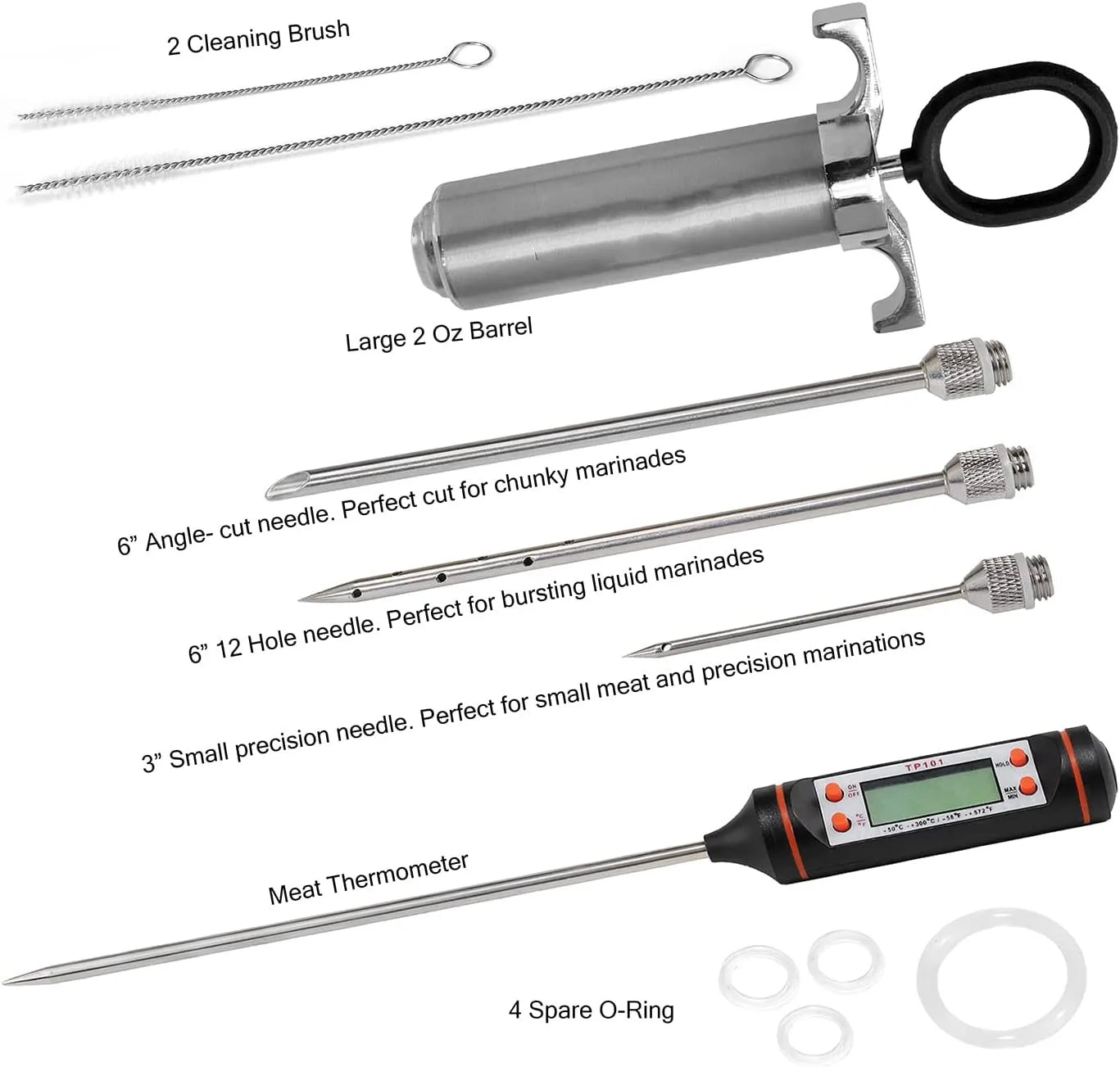 Meat Injector Syringe Kit with Marinade Injector NeedlesKit for BBQ Grill Smoker 2-oz Large CapacityCleaning Brushes