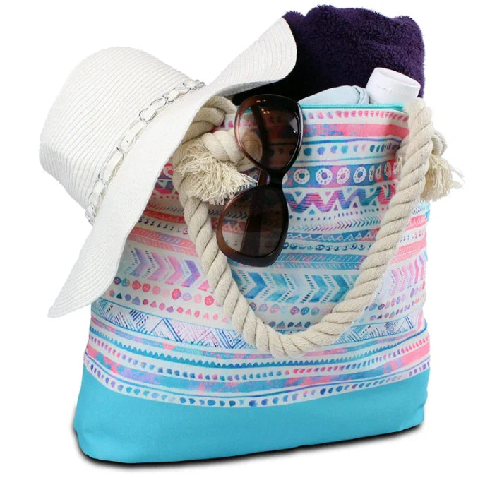 Lady Canvas Beach Tote Bag with Zipper Closure Portable