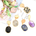 Fashion Trendy Jewelry Gemstone Hexagonal Earrings Wholesale Gold Edge Gemstone Pendant Earrings