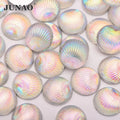 JUNAO 10mm Shell Resin Beads Flatback Round Stones Crystal AB Non Hotfix Round Rhinestones in Bulk