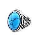 OLAN Fashion Vintage Jewelry Turquoise Inlay Flower Carved Stainless Steel Rings for Men
