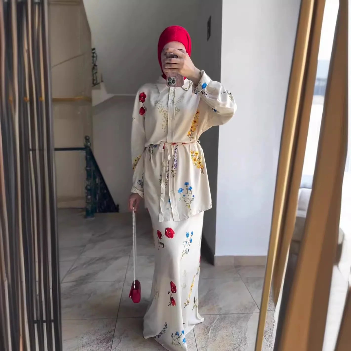 Boutique Wholesale 2026 Autumn New Fashionable Printed Long Sleeved Shirt Half Skirt Women's Set