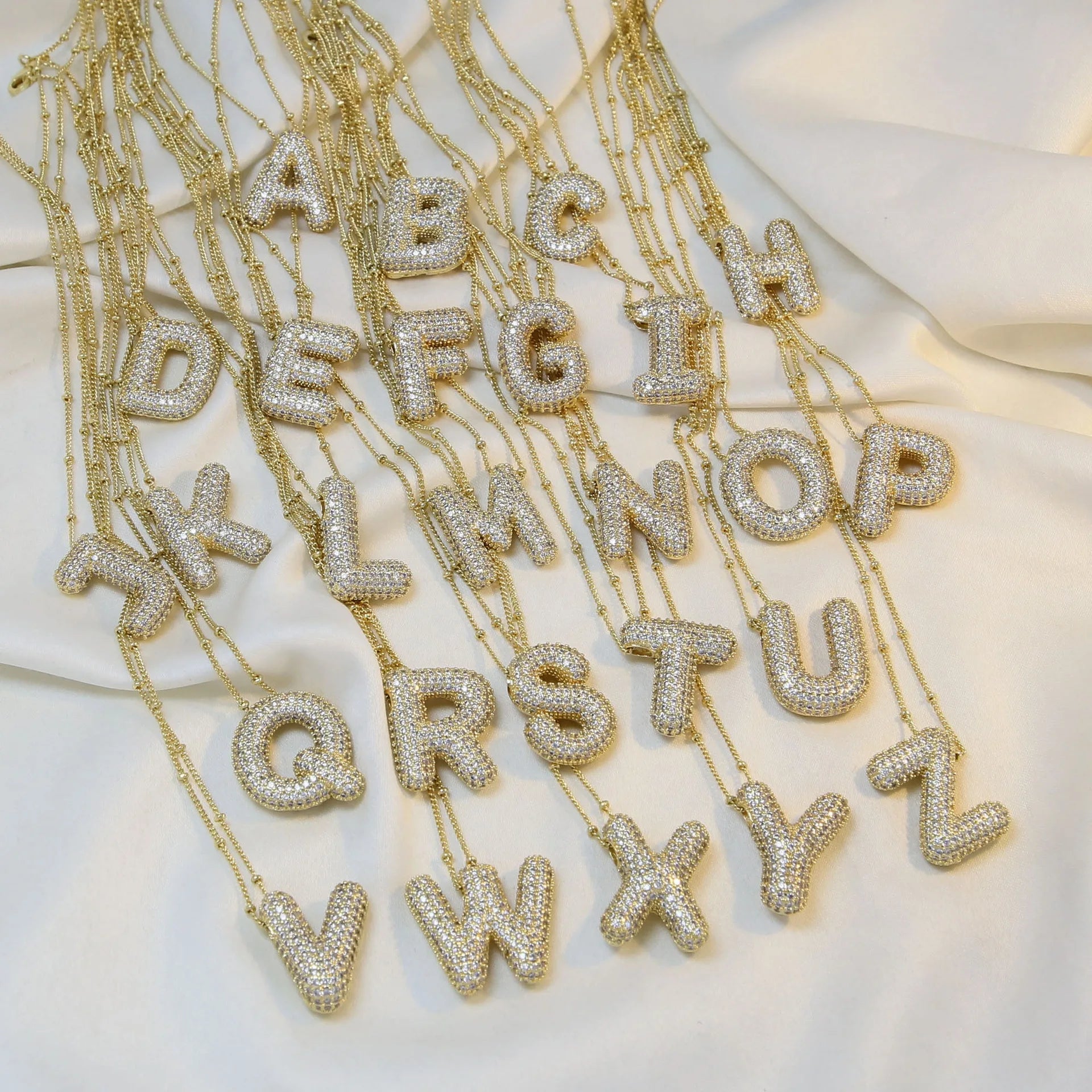 Hip Hop Style Balloon Bubble Zircon Pendant Necklace Chubby Fashion A-Z 26 Letter Necklace for Women