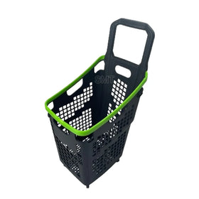 70L Heavy Duty Rolling Shopping Basket with 4 Wheels Telescopic Handle Mega Plastic Trolley Basket for Grocery Store Fit-out