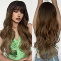 Wigs Factory Price Synthetic Wig Long Wavy Ombre Brown With Bangs for Women Fiber Wigs