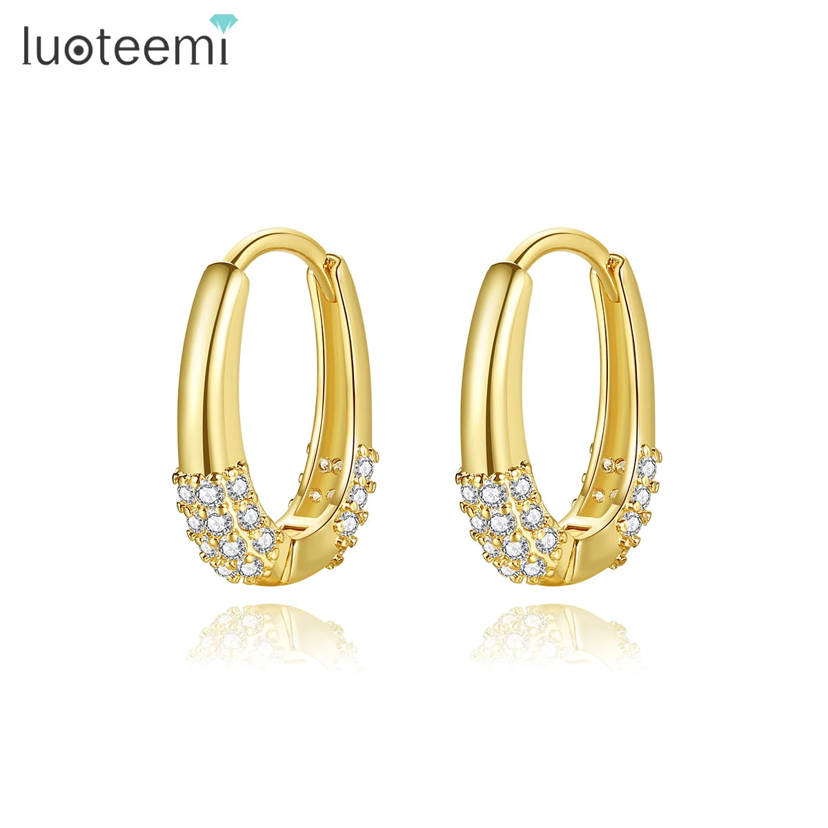 LUOTEEMI Jewelry 18K Gold Plated Pave Dainty Statement Pave Cubic Zirconia CZ Crystals Huggie Hoop Earrings