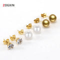 Women and Kids Gold Color Pearl Crystal Ball Press Piercing Stud Earrings Stainless Steel Fashion Drop Earrings Wholesale