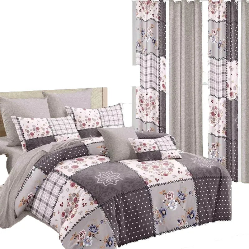 Factory Direct Cheap 100% Polyester Cotton Feeling Printing Fitted Sheet Bed Set With Matched Curtain