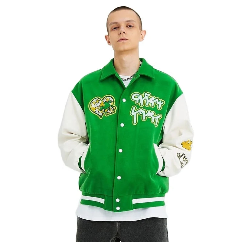 KY  Chenille Embroidery Patch Cool Design Baseball Varsity Custom Leather Letterman Plus Size Men's Jacket
