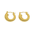 High End 18K Real Gold Plated Round Twist Stainless Steel Titanium Steel Stud Earrings for Women